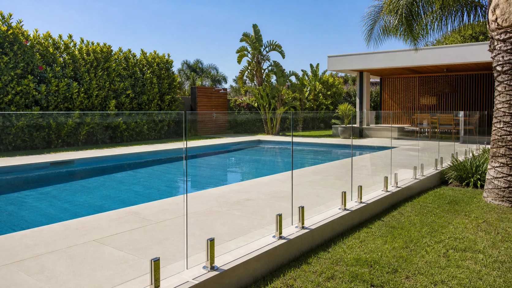 Guarda-Corpo de Vidro para Piscina instalado por profissional especializado — Vidraçaria Planaltina Qualy, Planaltina-DF